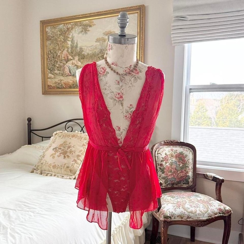 red lace teddy  y2k escante red lace babydoll lingerie size 1x‎